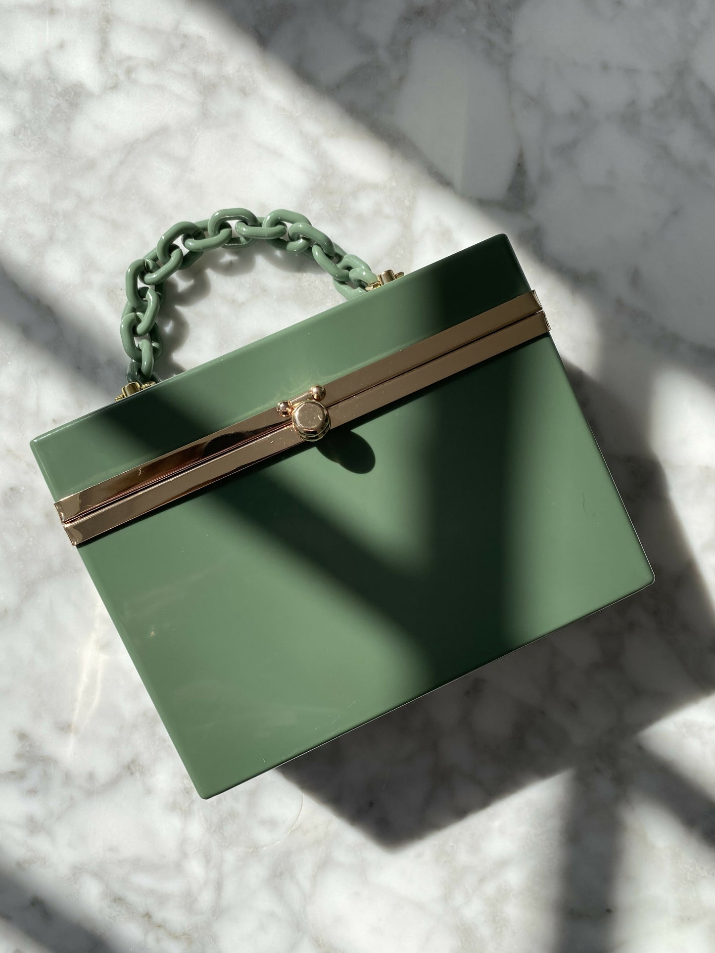 Olive-Green Perspex Box Clutch