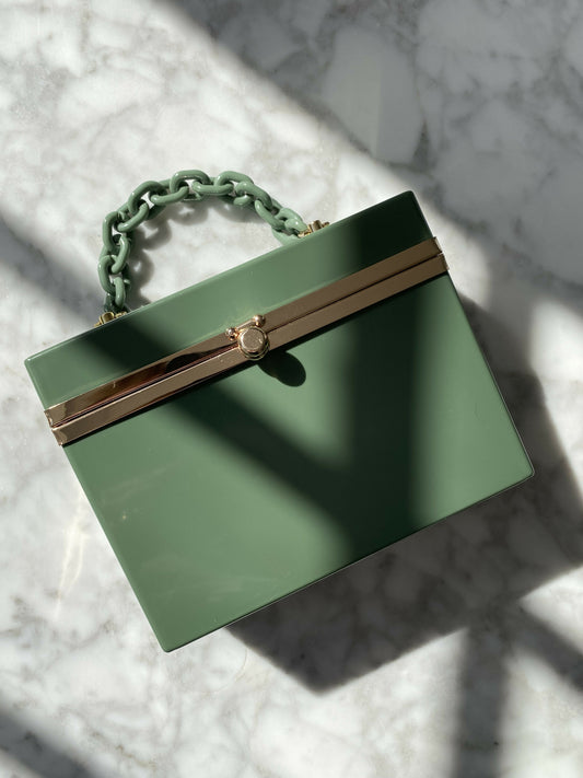 Olive-Green Perspex Box Clutch