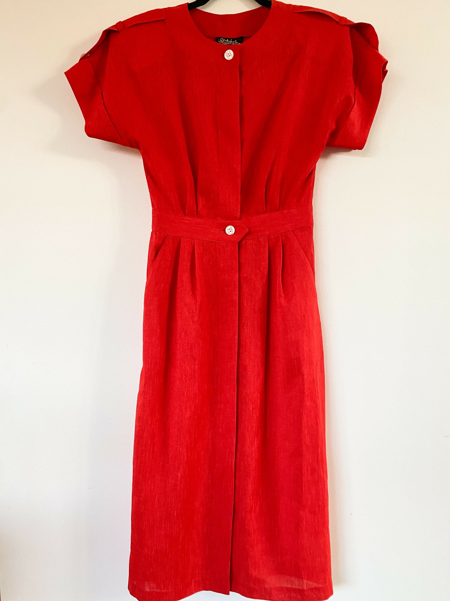 Vintage Stitches Plus Size 8 Buttoned Red Midi Dress