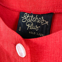 Vintage Stitches Plus Size 8 Buttoned Red Midi Dress