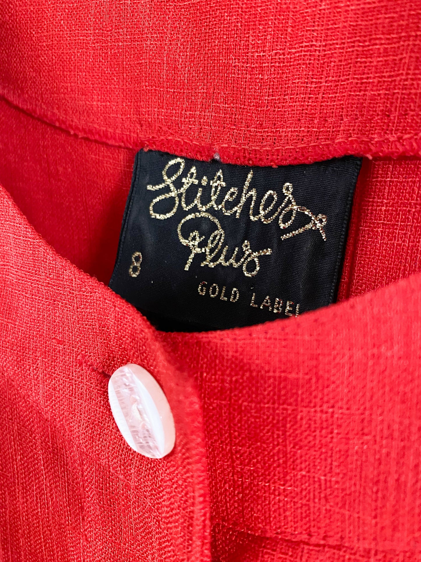 Vintage Stitches Plus Size 8 Buttoned Red Midi Dress