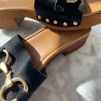 Per Una Size UK 4 Black Faux Suede Sandals