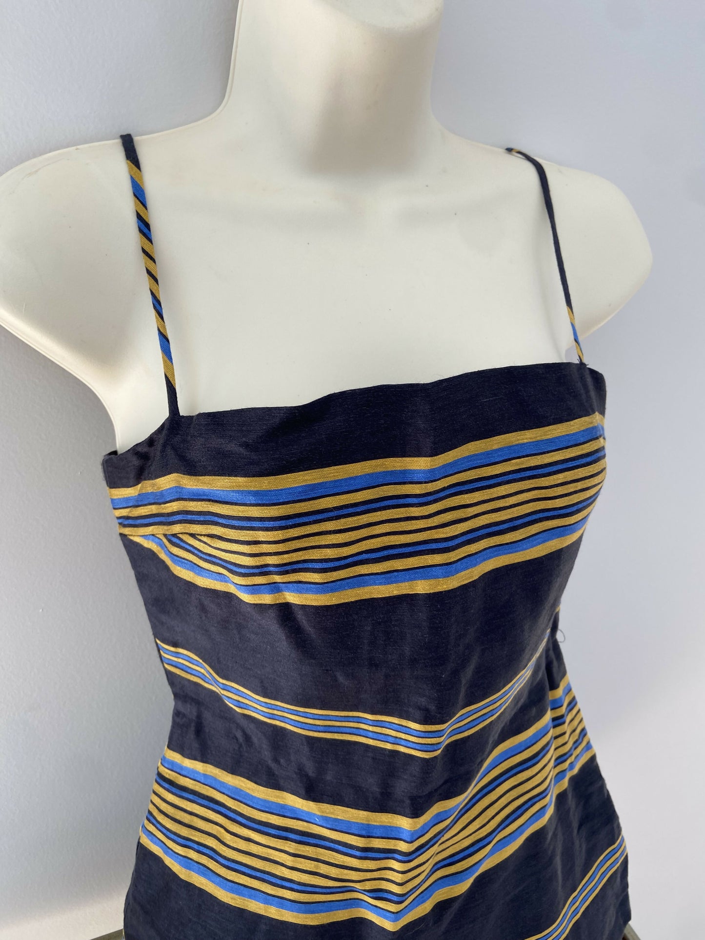 Third Form Navy And Gold Stripe Parallel Mini Dress Size 2 / 6 - 8