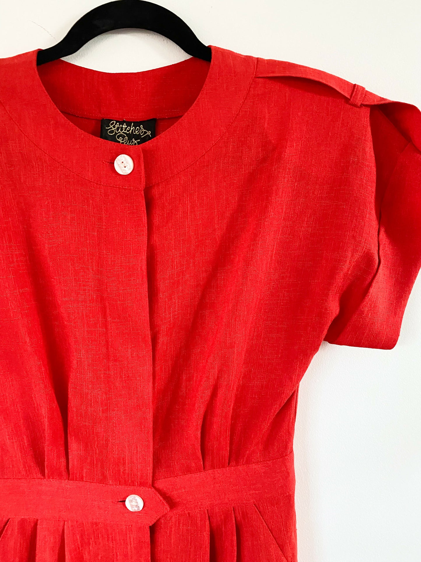 Vintage Stitches Plus Size 8 Buttoned Red Midi Dress