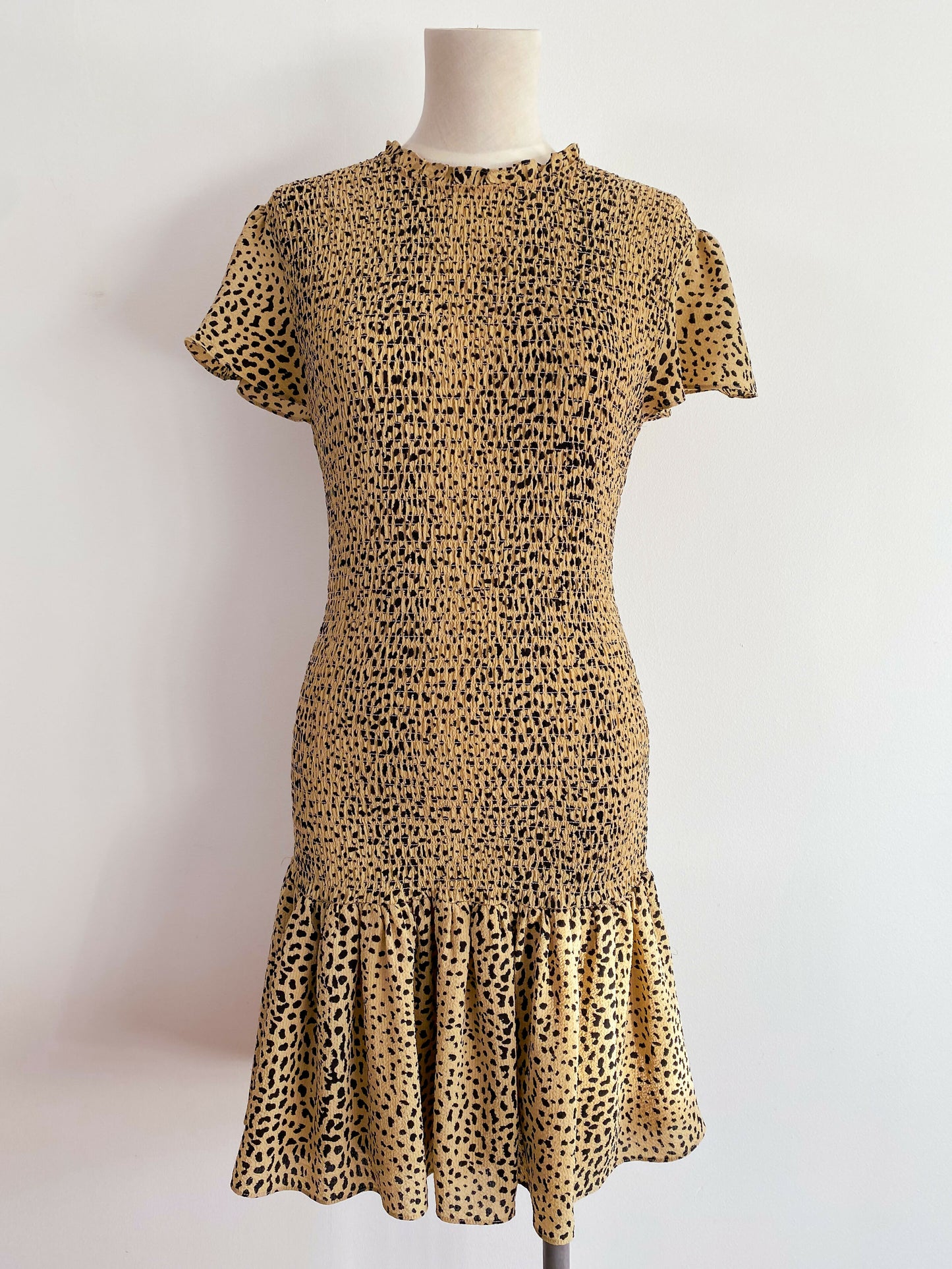 Seed Heritage Size 8 Ruched Animal-Print Mini Dress