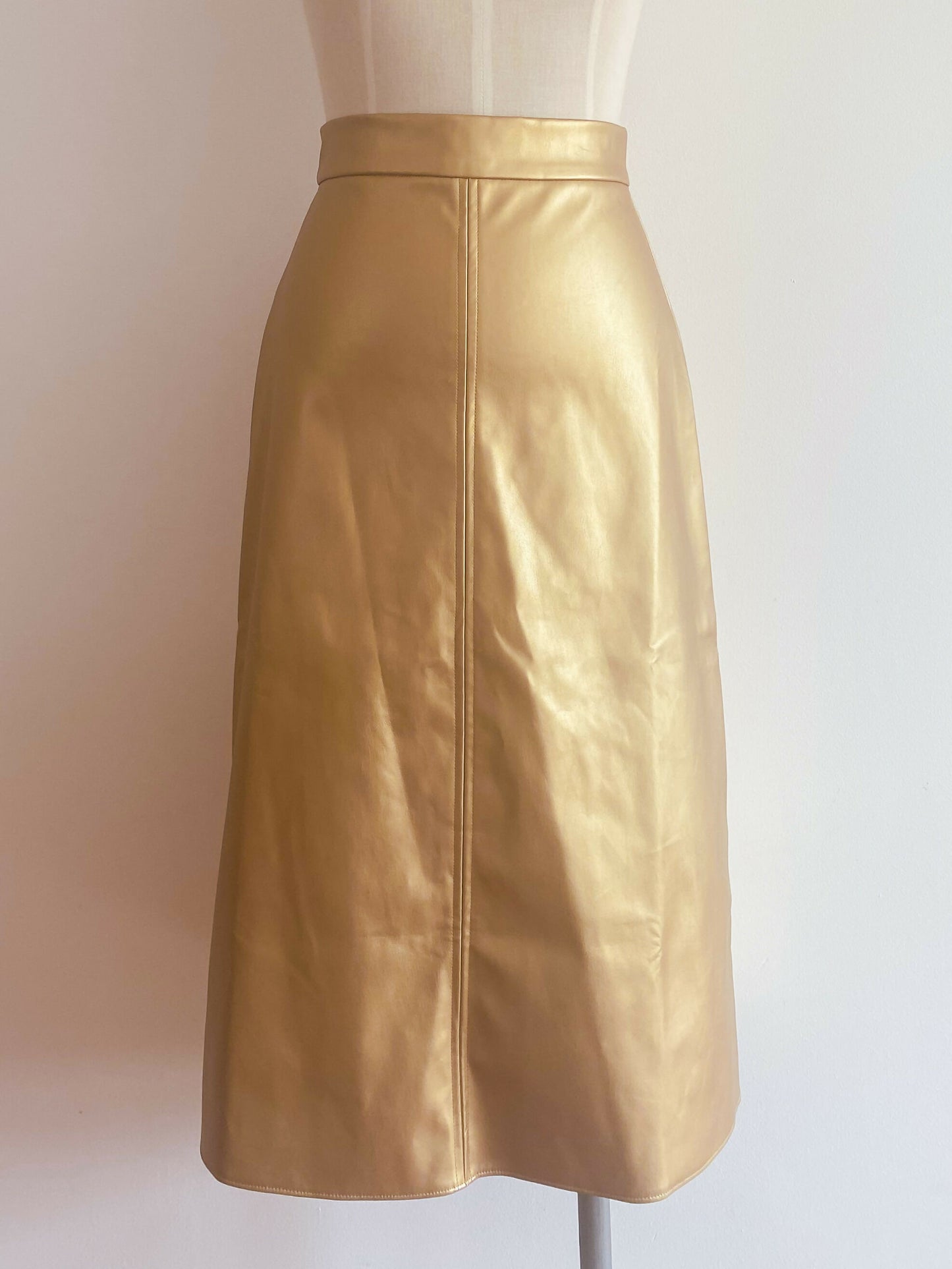 Orange Sherbet Size 8 Gold Faux Leather Pencil Skirt