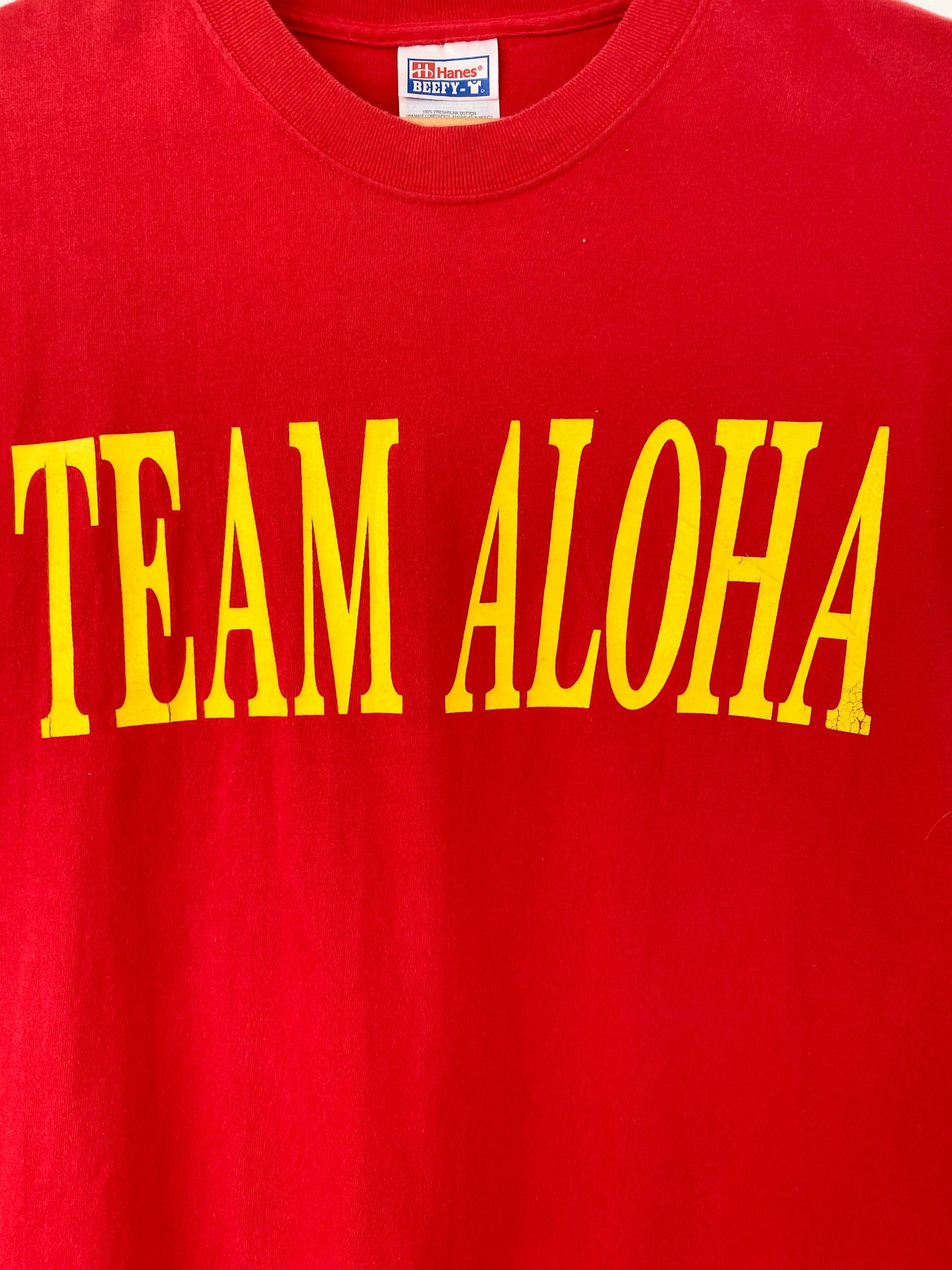 Men's Size L Vintage Team Aloha Red Cotton T-Shirt