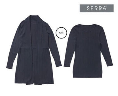 Serra Women Twin Set of Three-Quarter Sleeve Knit Top Cardigan Black Size10 New