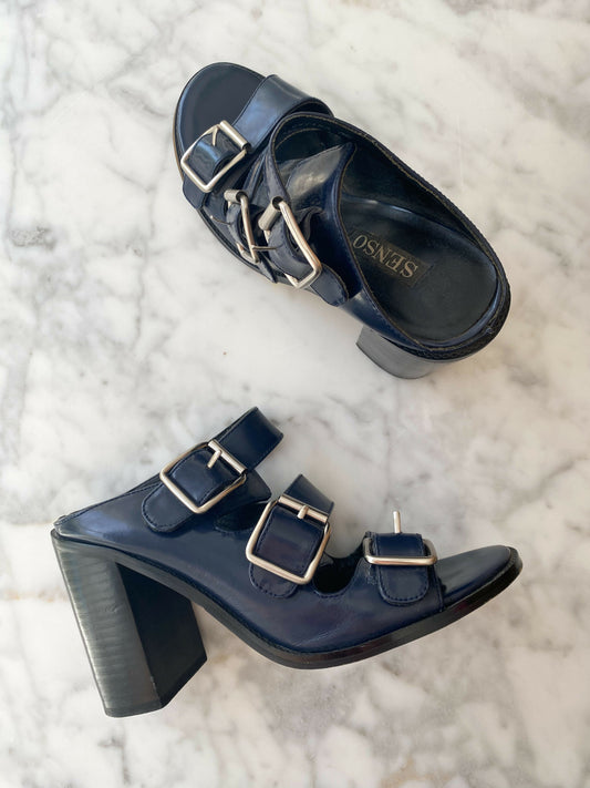 Women's Senso Size 38 Navy Leather Sandals