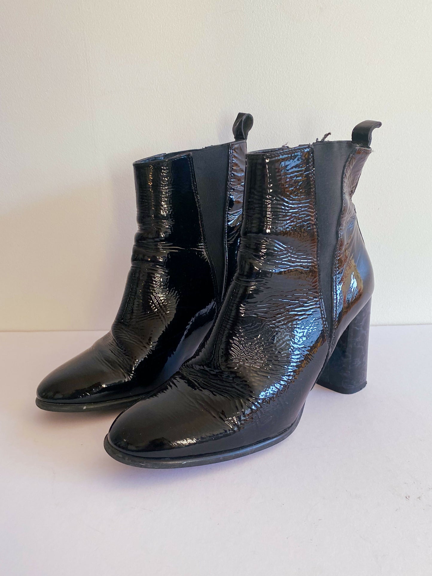 Crosswalk Size 40 Black Patent-Leather Ankle Boots