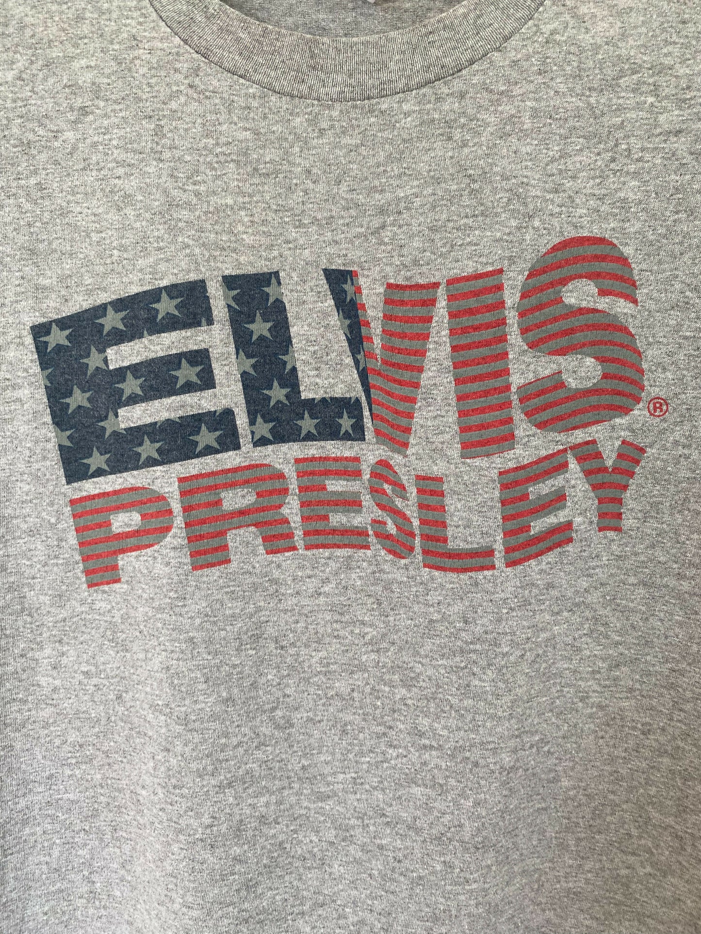 Men's Size L Grey Marle Elvis Presley Cotton-Blend Print T-Shirt