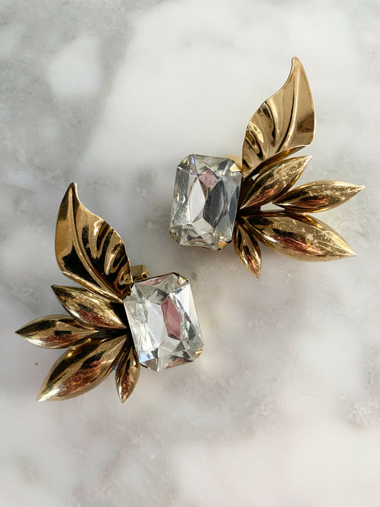Gold-Tone and Faux Crystal Clip-On Earrings