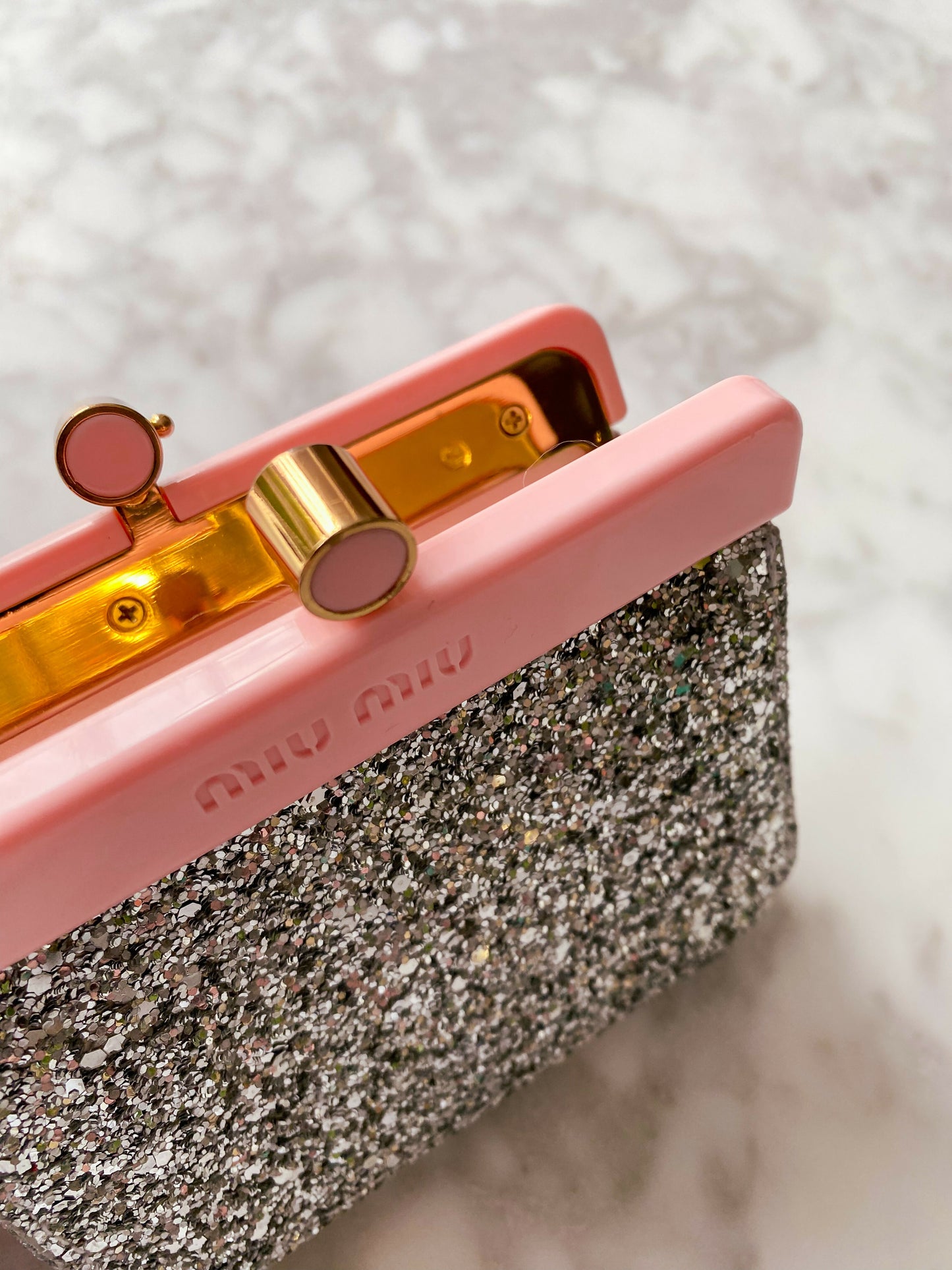 Miu Miu Parfums Perspex and Glittered Fabric Clutch