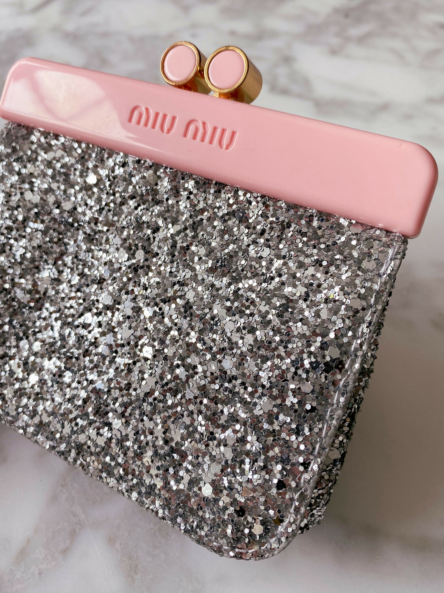 Miu Miu Parfums Perspex and Glittered Fabric Clutch