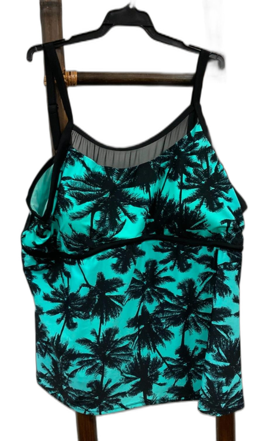 Beme Castaway Palm Print Tankini Green/Black Ladies Sz 26 NEW