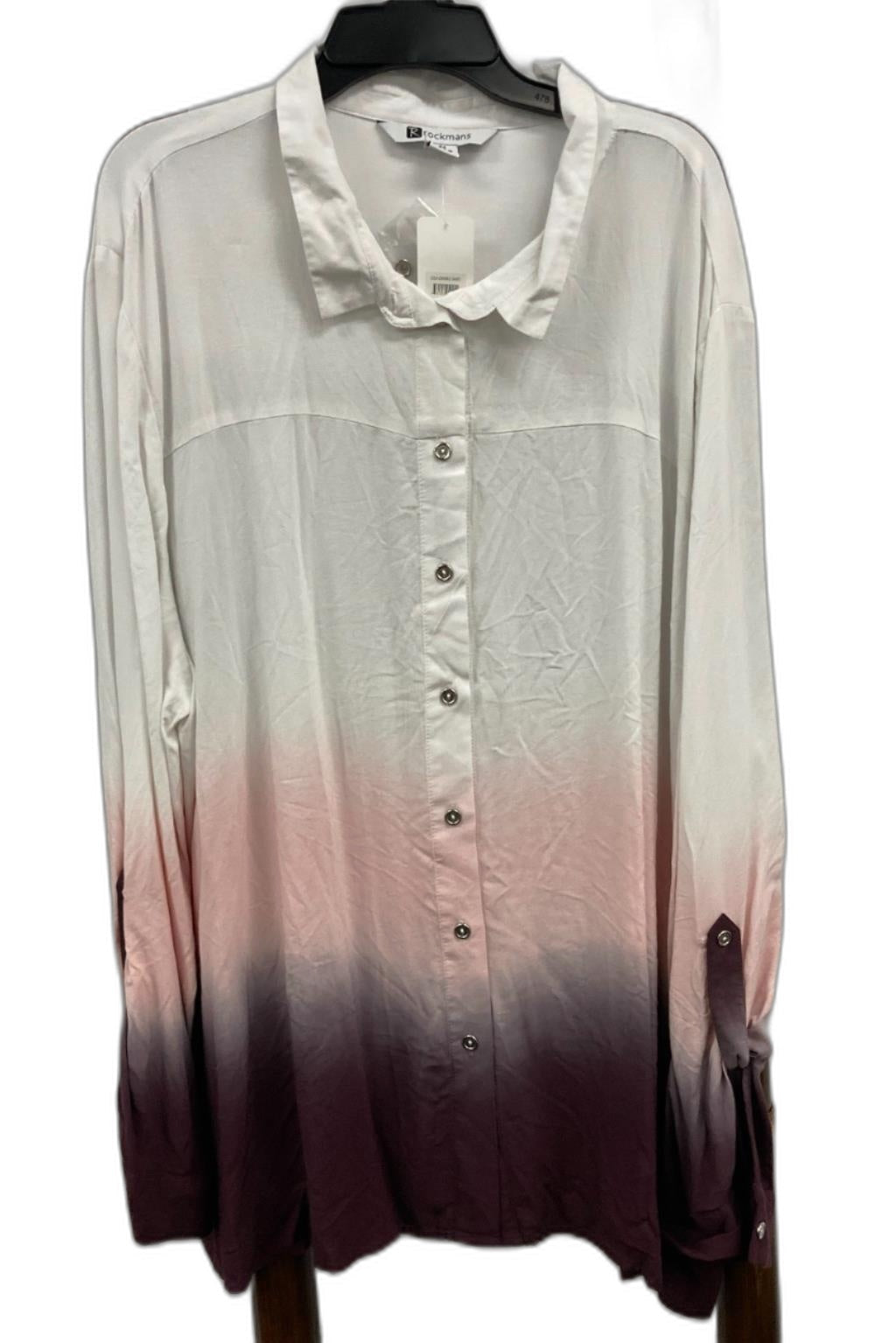 Rockmans Lslv Ombre Button Up Shirt White W/Shades Ladies Sz 24 NEW