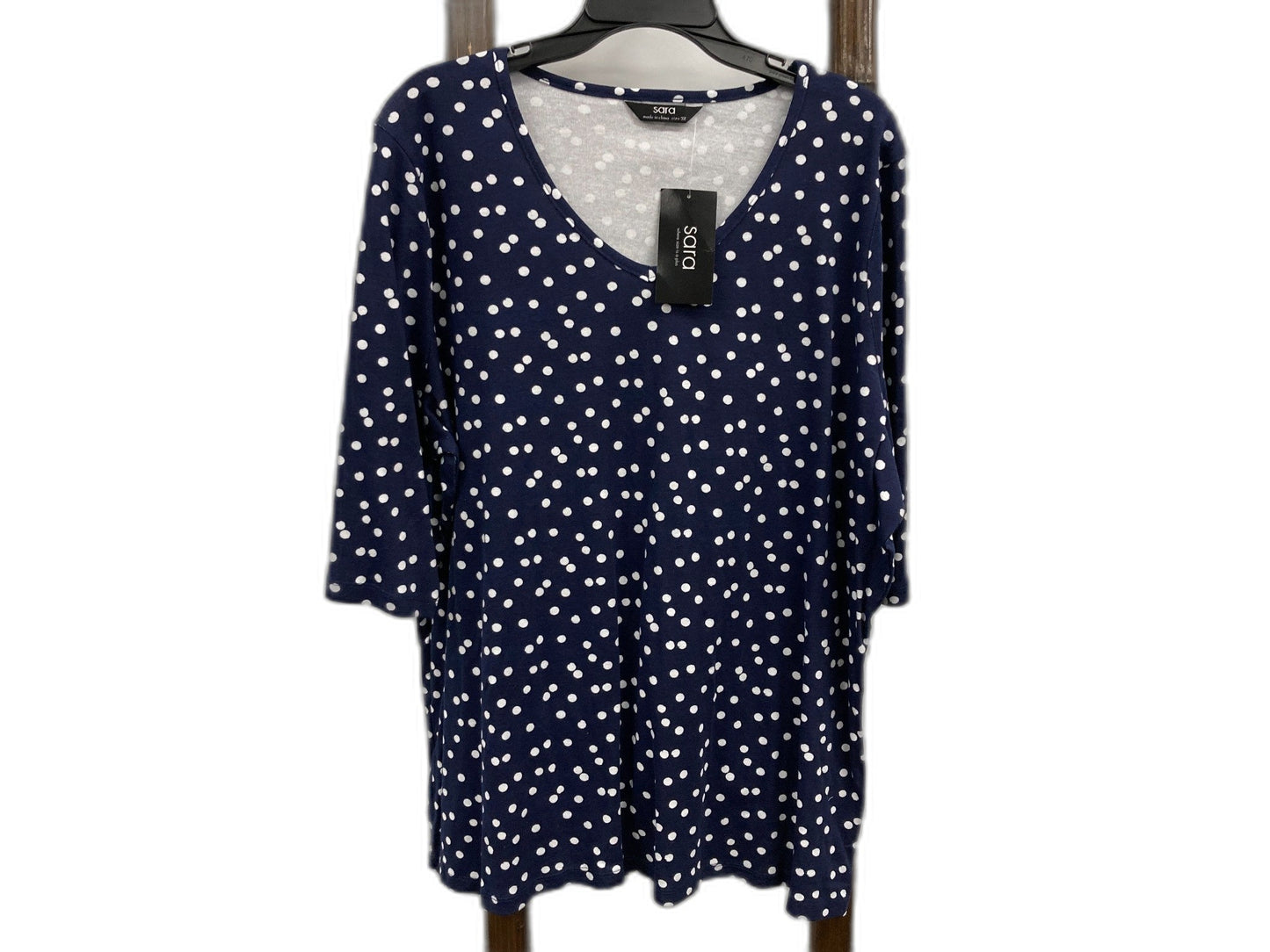 Sara V-Neck Navy With White Dots Tee T-Shirt Top Ladies Sz 3Xl NEW