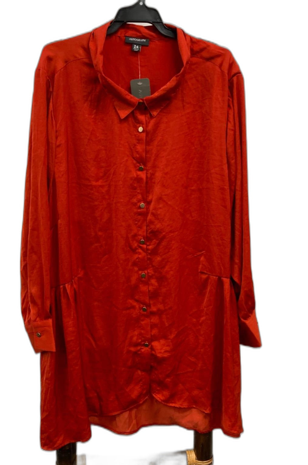 Autograph Hammered Satin Shirt L/Sleeve Burnt Orange Ladies Sz 24 NEW