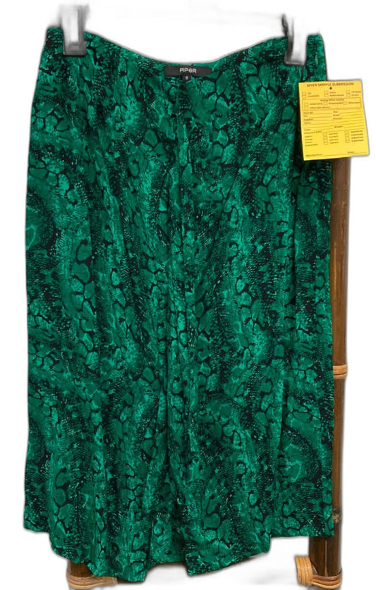 Piper Front Split Side Zip Midi Skirt Green Pattern Ladies Size 8 NEW