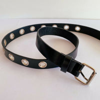 Faux Leather and Silver-Tone Eyelet Belt