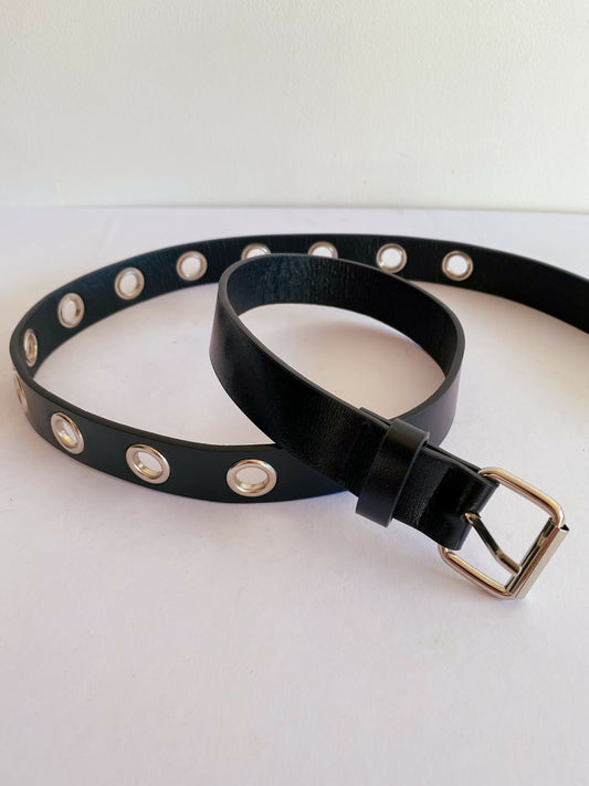 Faux Leather and Silver-Tone Eyelet Belt