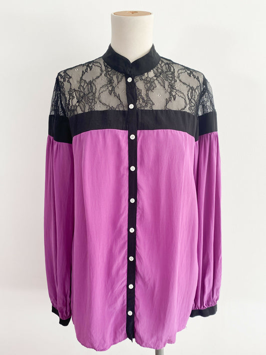 Escada Sport Size 38 Lace-Trimmed Purple Shirt