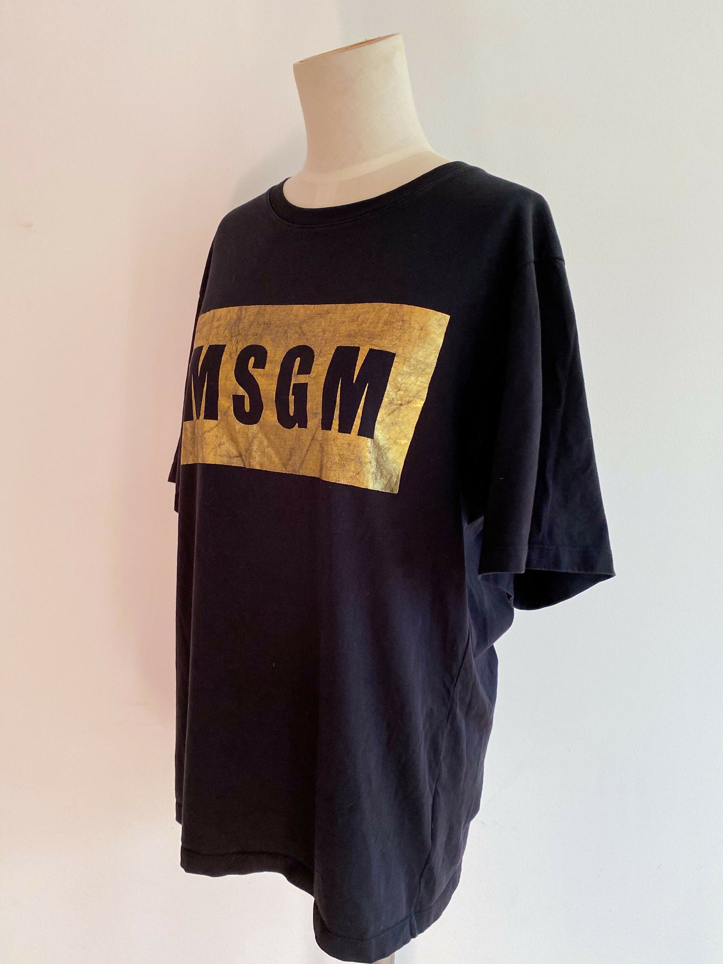 MSGM Size Medium Foil-Printed Black Cotton T-Shirt