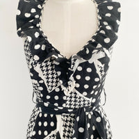 Pret-A-Porter Size 8 Monochrome Ruffled Polka-Dot Cotton Midi Dress