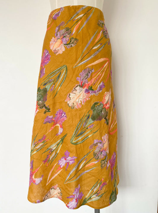Gorman Size 12 Linen Floral-Print Midi Skirt