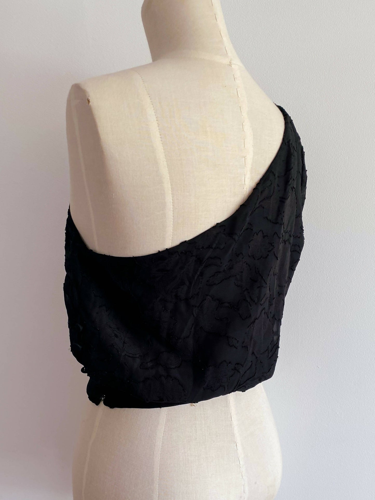 Kookai Size 38 Black Textured One-Shoulder Top