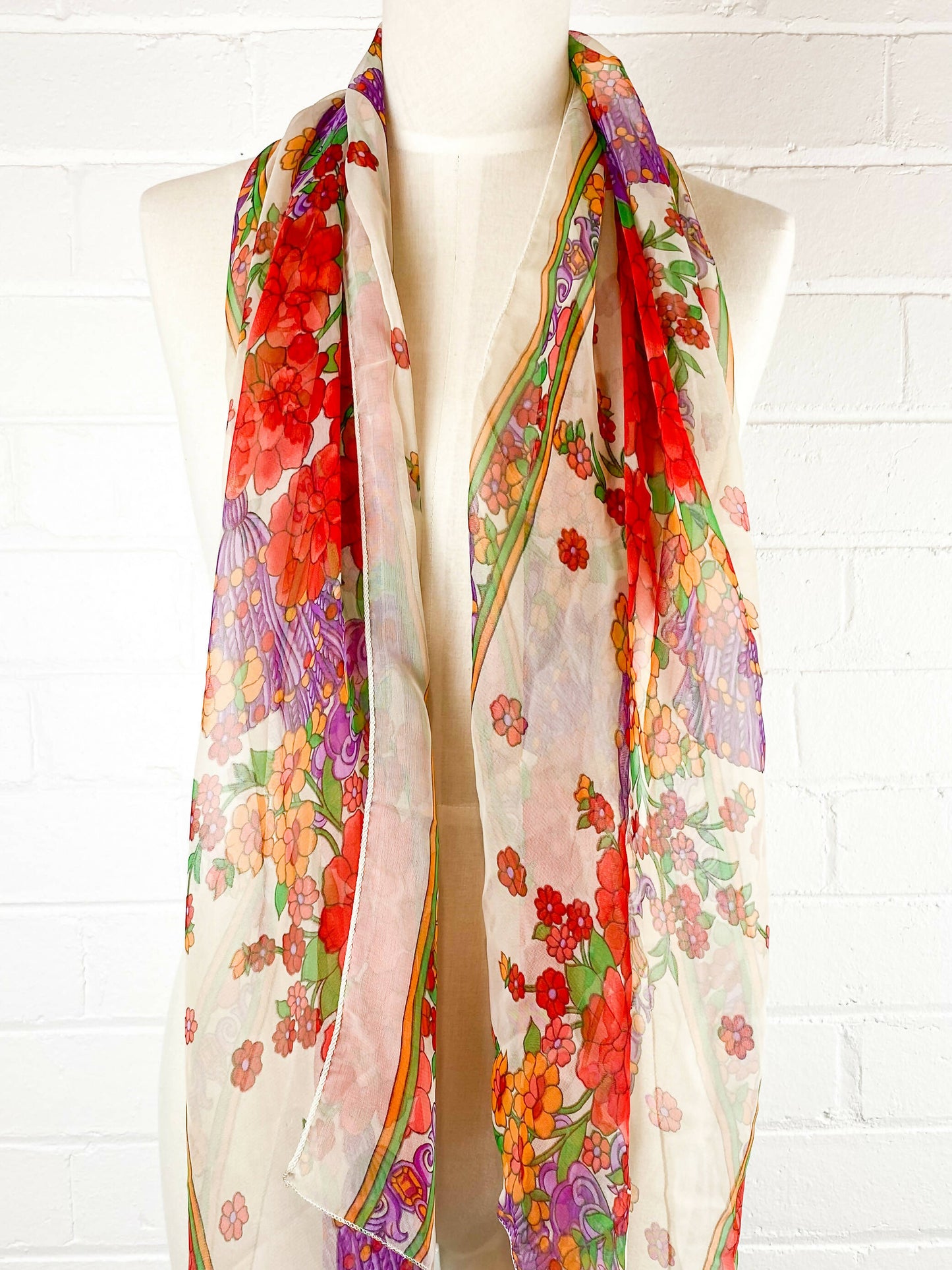 Floral-Print Chiffon Scarf