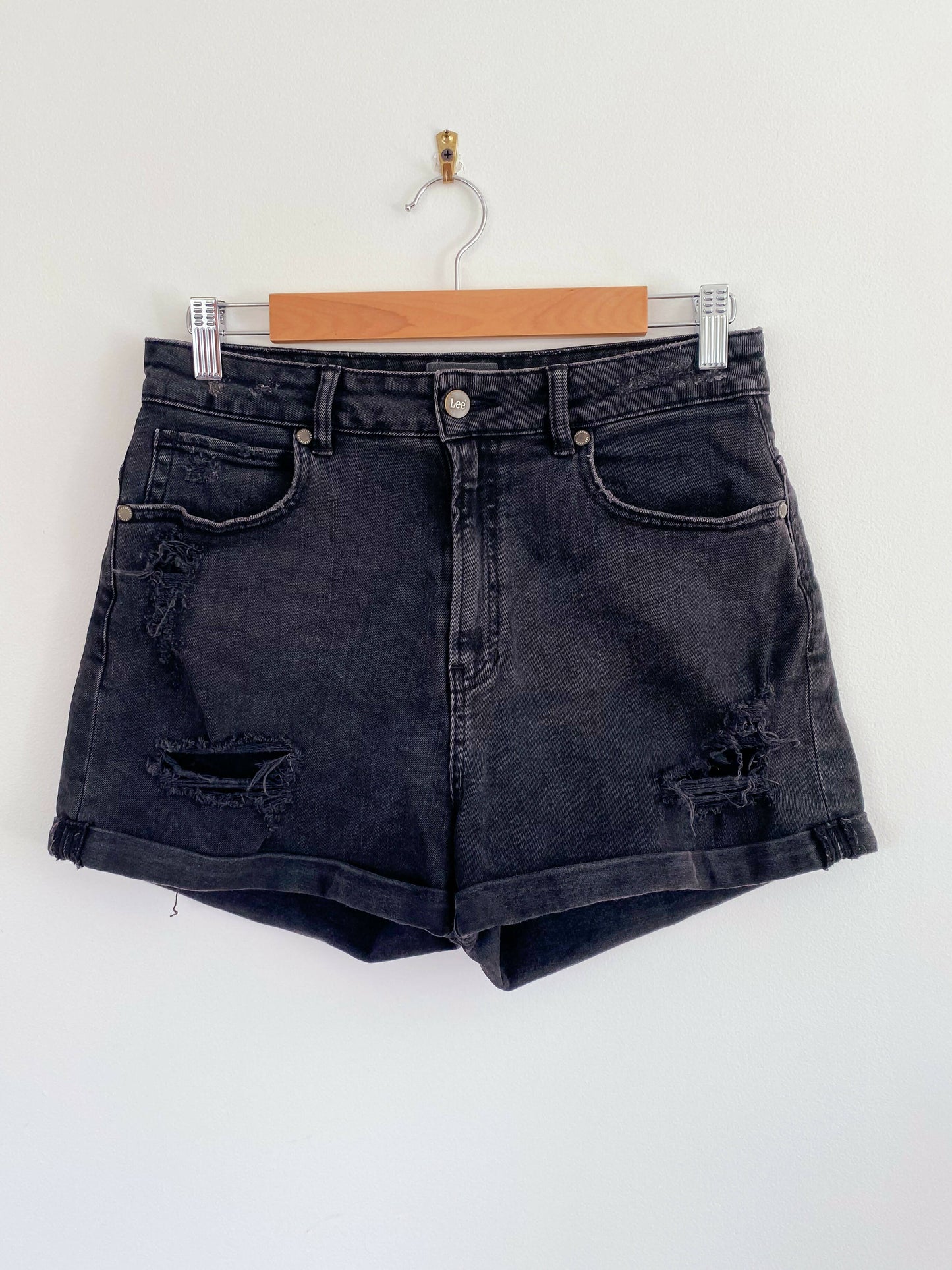 Lee Size Small Black Distressed Denim Shorts