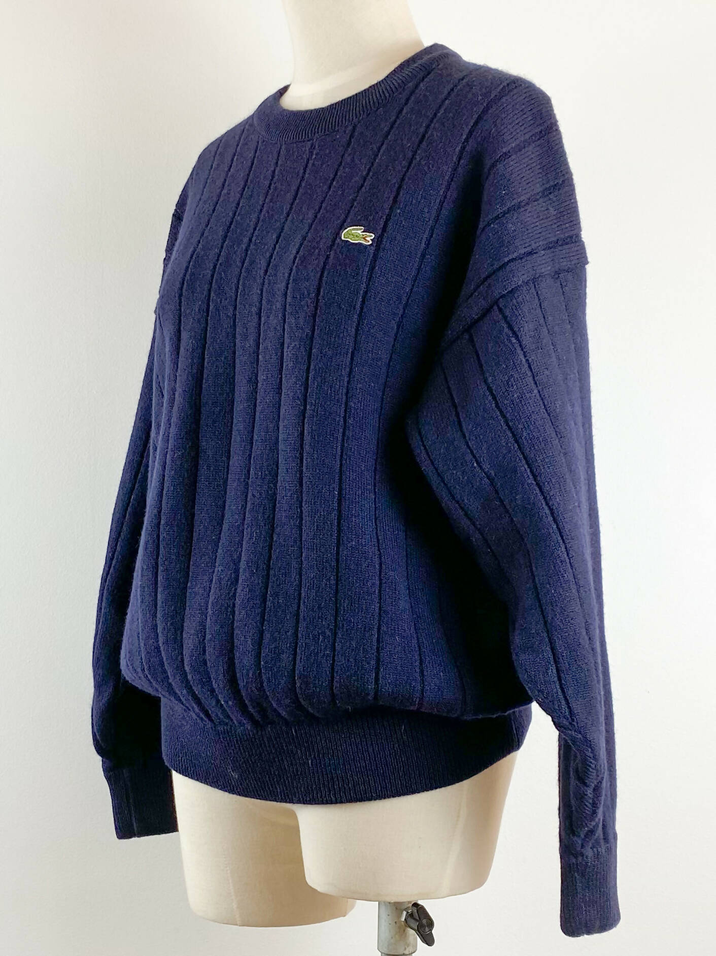 Chemise Lacoste Size Small Navy Ribbed Wool Jumper