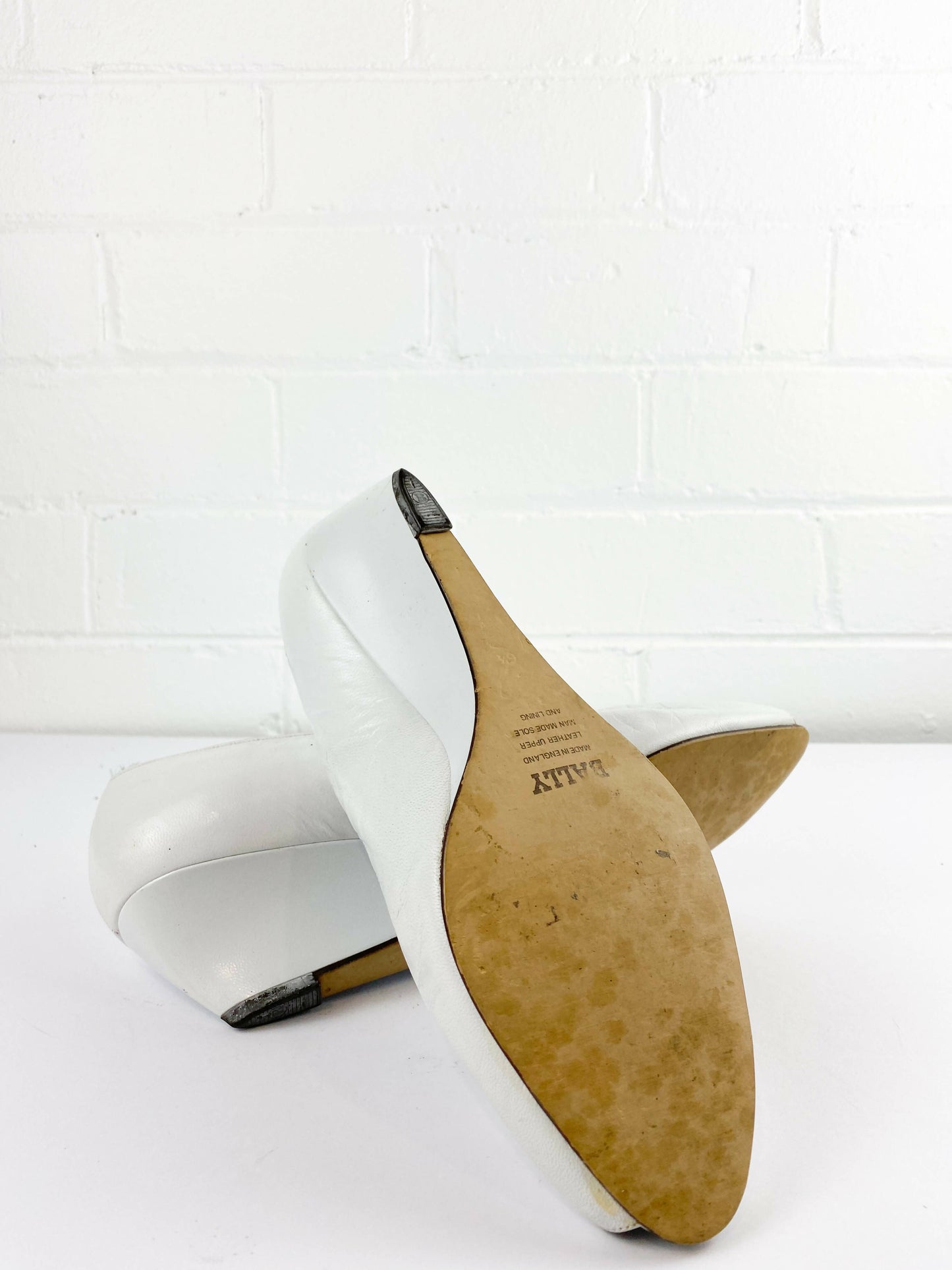 Bally White Leather Peep-Toe Wedges