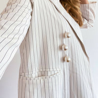 On Line Size Medium Striped Faux Pearl-Embellished Blazer