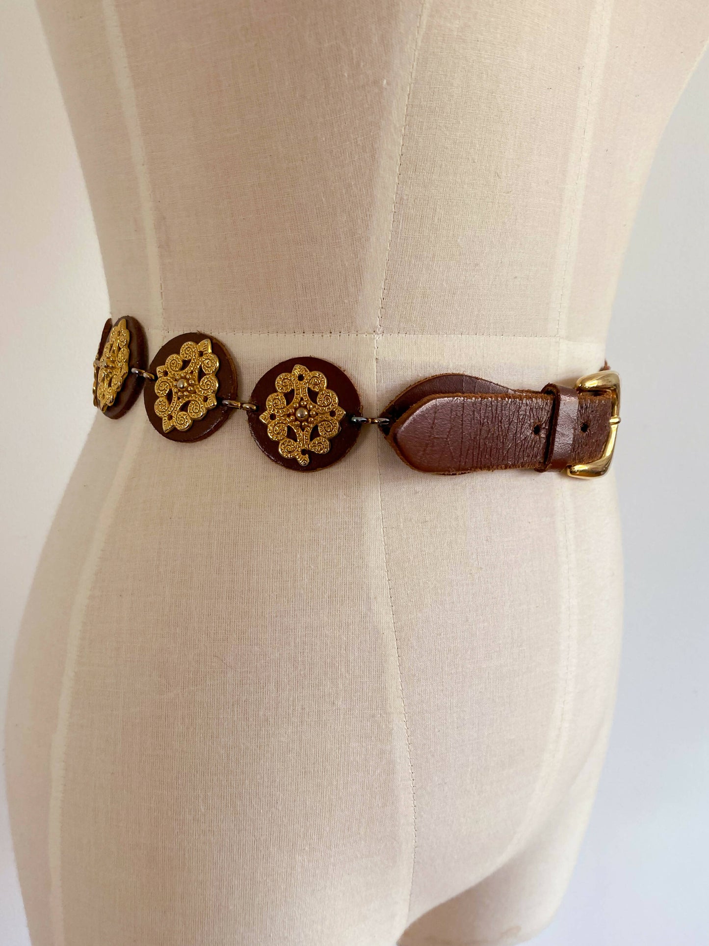 Embellished Brown Leather Belt