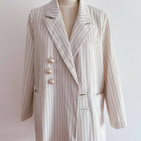 On Line Size Medium Striped Faux Pearl-Embellished Blazer