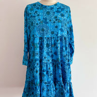 Zara Size M Tiered Blue Floral Dress