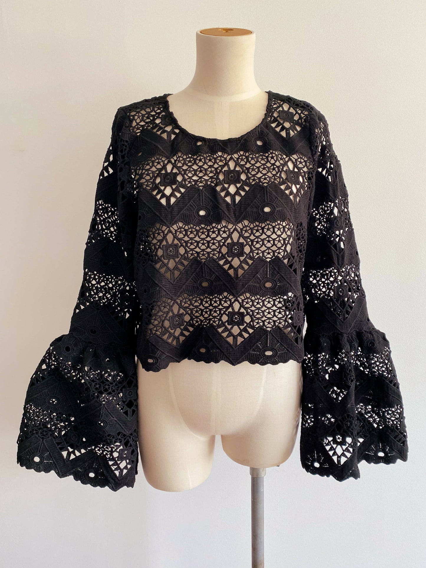 Seed Size 12 Black Lace Bell-Sleeve Top