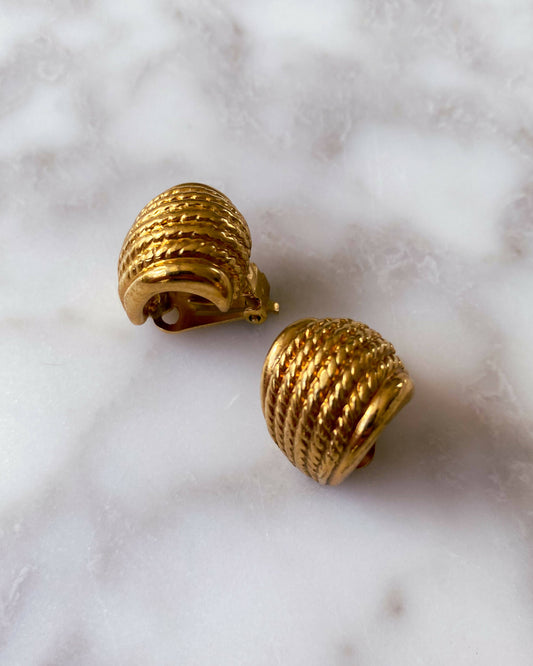 Gold-Tone Embossed Clip-On Earrings