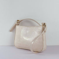 Cream Faux Croc-Effect Leather Bag