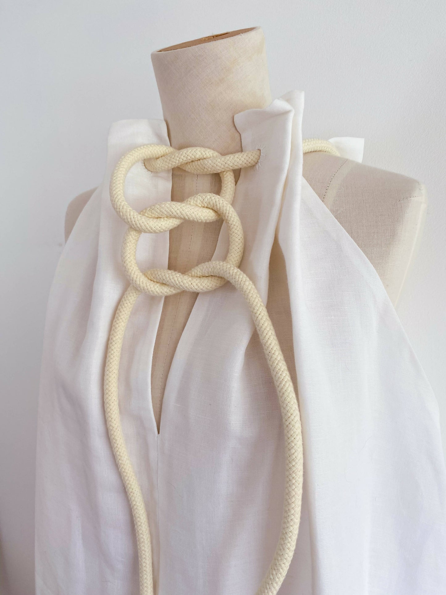 Rope-Embellished Off-White Dress