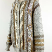 Sandra Steiner Size Large Intarsia Cable-Knit Cardigan