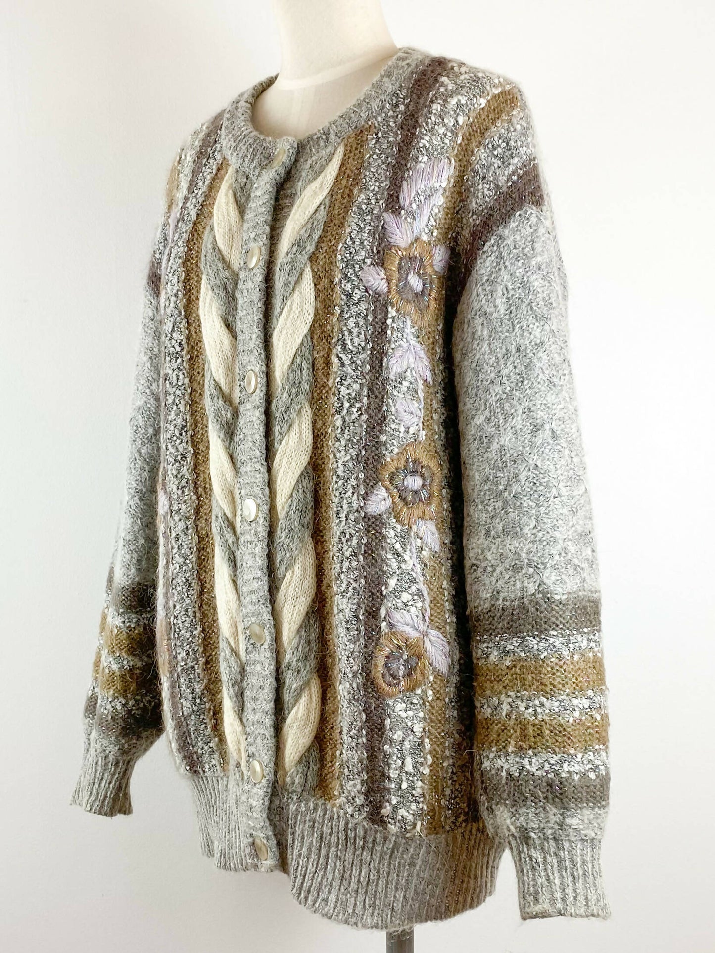 Sandra Steiner Size Large Intarsia Cable-Knit Cardigan