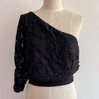 Kookai Size 38 Black Textured One-Shoulder Top