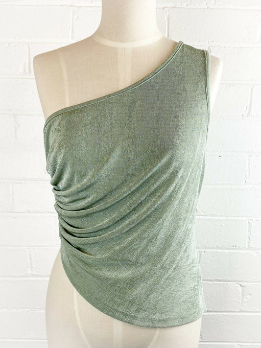 FAYT Size 14 Olive-Green One-Shoulder Top