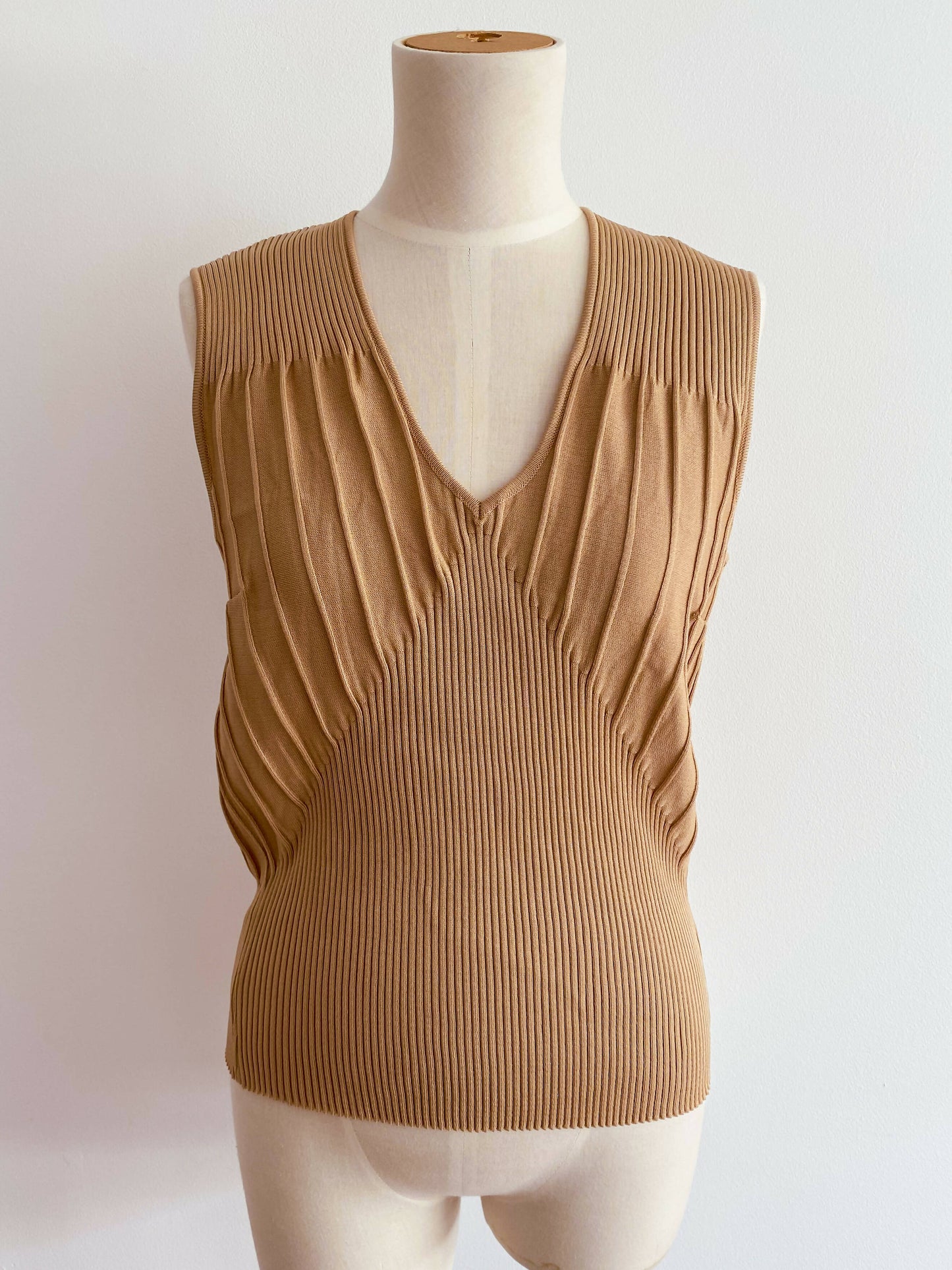 Wellington Beige V-Neck Ribbed-Knit Top