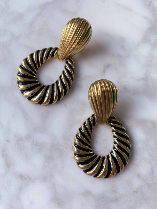 Clip-On Gold-Tone and Black Earrings