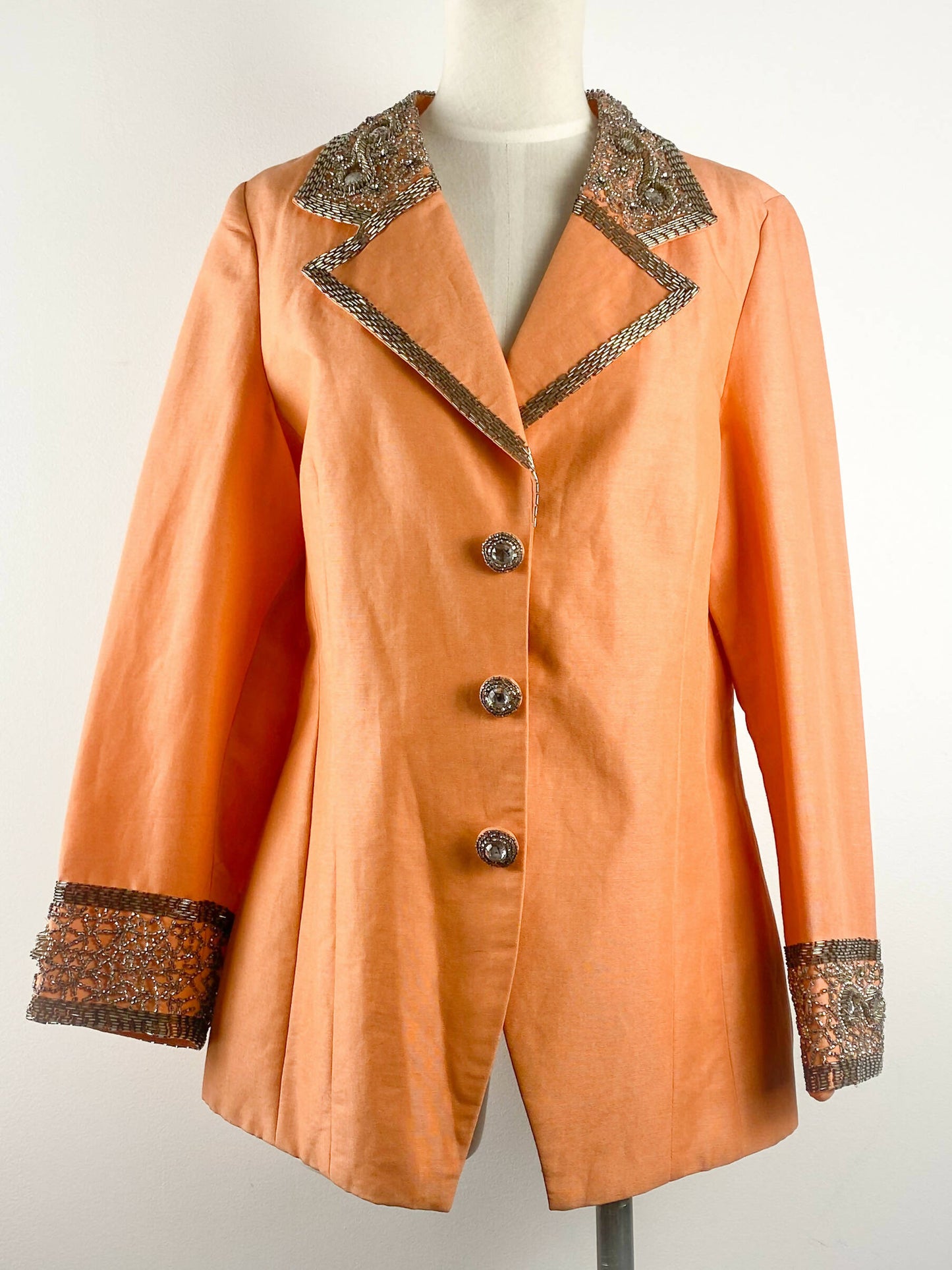 Nina Austin Size 12 Embellished Peach Linen-Blend Blazer