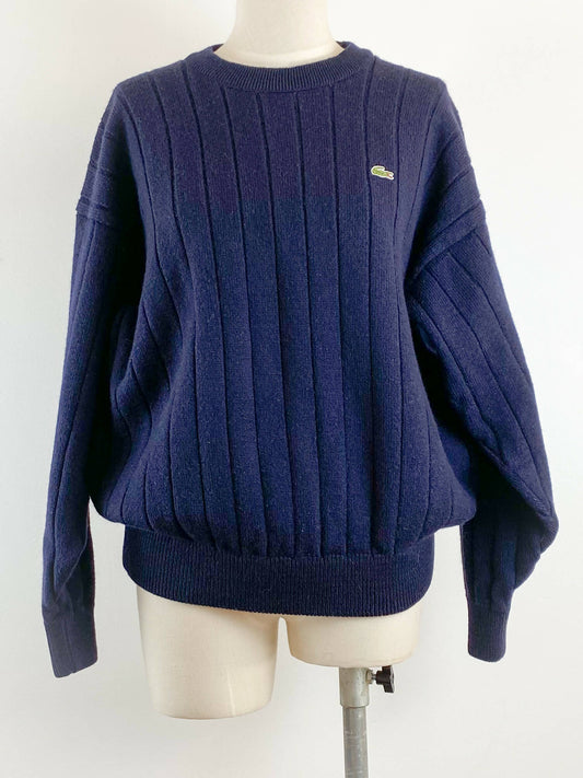 Chemise Lacoste Size Small Navy Ribbed Wool Jumper